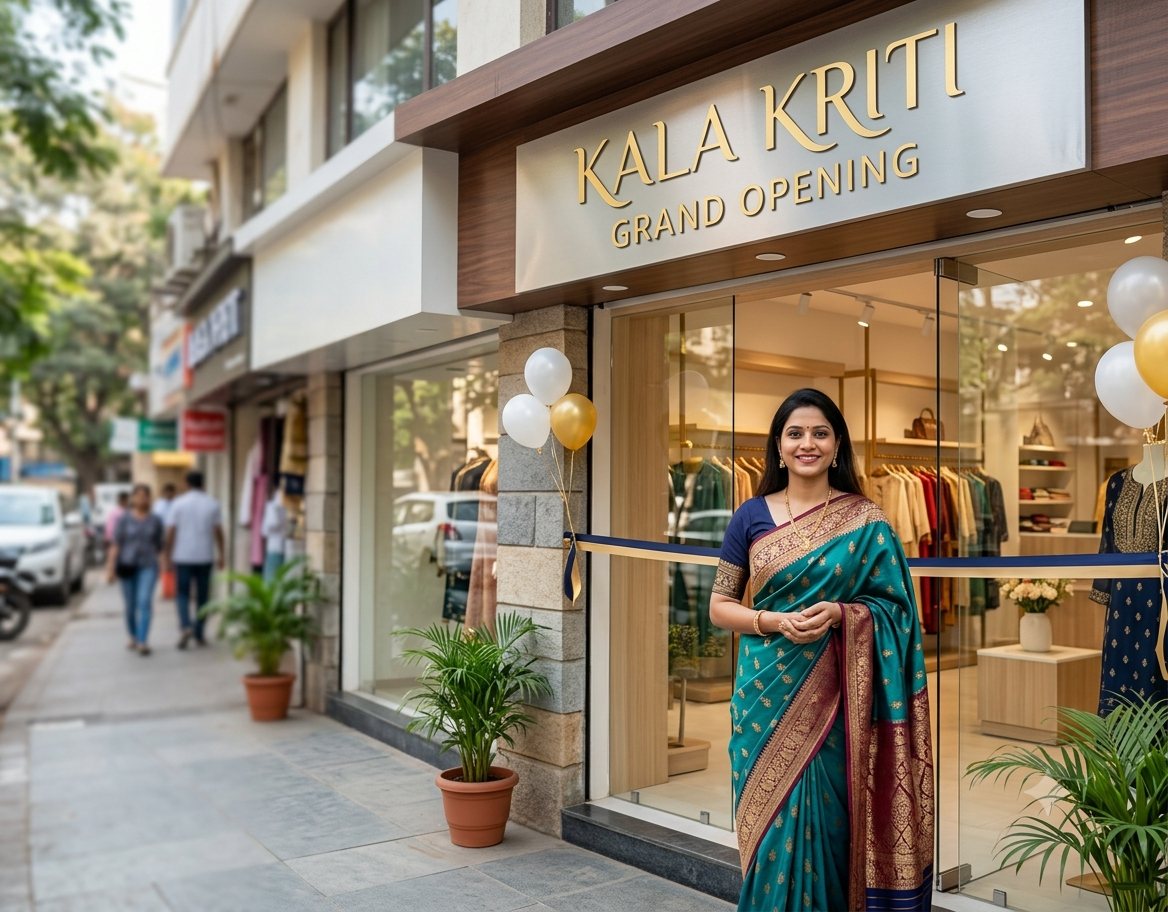 Owner at the entrance of a brand-new retail store